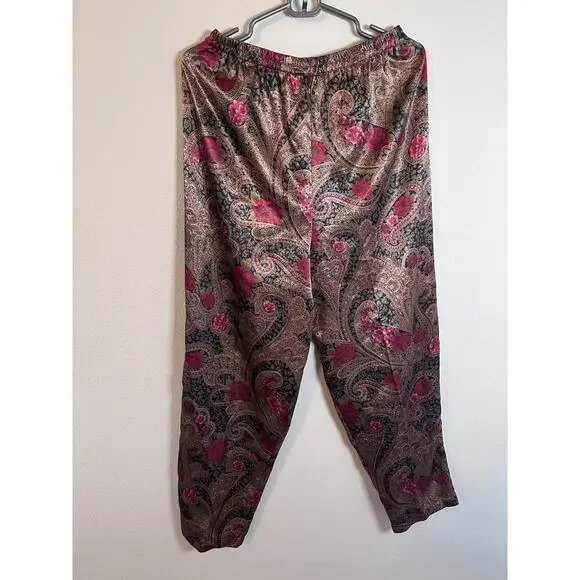 Vintage Small Victoria’s Secret Gold Label Pajama Set Satin Paisley Red Gold - Picture 10 of 10